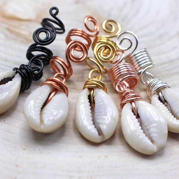 Cowrie Shell hair charms| Cowry Loc jewelry| Handmade hair charms| Hair accessories| Braid Jewelry| Jewelry for Hair| Wire wrapped shell