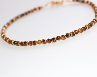 Tigers Eye Anklet/ Petite anklet/ Stacking anklet/ Dainty Anklet/ Gift for her/ Anklet/ Gold Anklet/ Solar Plexus Jewelry/ Tigers eye/ Boho