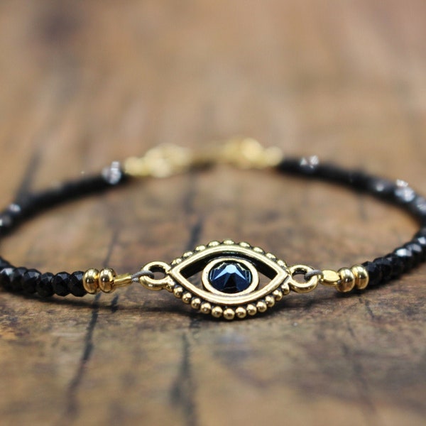 Black Tourmaline Evil EYE Bracelet| PROTECTION bracelet| Wards Off Evil| Dainty Beaded bracelet| Evil Eye Jewelry| Talisman Gift| Classy