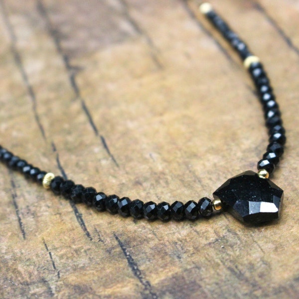 AAA Faceted Black Tourmaline Necklace| EMF Necklace| Protection Necklace| Genuine Black Tourmaline| Schrol Jewelry| Layering Necklace gift