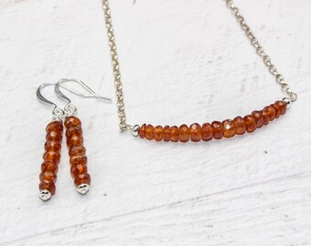 Rare Spessartite garnet Necklace| Gemstone Jewelry set| Spessartine Garnet jewelry| Dainty Gemstone Necklace| Sterling-14K GF| Burnt Orange