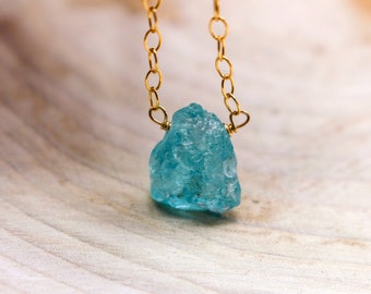 PETITE Raw Apatite Pendant necklace| 14k Gold Filled Jewelry| Necklace| Dainty Layering Necklace| Raw Stone Necklace| Throat Chakra Gift