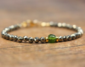 Pyrite + Chrome Diopside CHILD bracelet| Baby, Toddler + Child Bracelet| Heart Chakra Bracelet| Chrome Diopside Jewelry for Children| Beaded