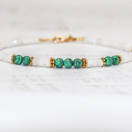 Malachite and Snow Quartz Anklet| Gold Filled Anklet| Malachite Ankle Bracelet| Snow Quartz Anklet| Regal Anklet| Beaded Anklet| popular Anklet gift