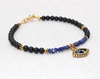 Black Tourmaline & Lapis Lazuli evil eye bracelet| Protection bracelet| Higher Protection bracelet| Evil eye Bracelet| crystal Bracelet Gift