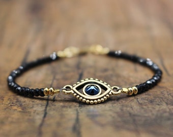 Black Tourmaline Evil EYE Bracelet| PROTECTION bracelet| Wards Off Evil| Dainty Beaded bracelet| Evil Eye Jewelry| Talisman Gift| Classy