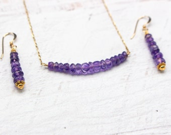 14k Gold filled Amethyst Jewelry Set| Necklace and Earring Set| Elegant Jewelry gift set| Amethyst Healing Jewelry| Crown Chakra Jewelry Set