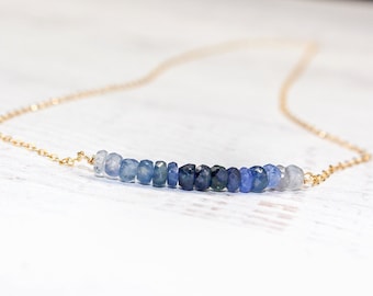 Blue Sapphire Ombre necklace| 14K Gold Filled Necklace| Shaded Sapphire necklace| Necklace gift idea| Blue Sapphire| Sapphire gold necklace