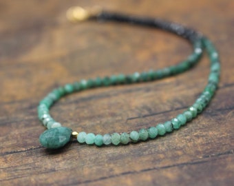 Ombre Emerald + Tourmaline Necklace| Heart Chakra Jewelry| Emerald Gemstone necklace| Layering Emerald Necklace| Tourmaline Shaded Gift|Boho