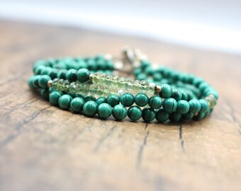 Stranded Genuine + Green Apatite| Malachite Bracelet| Statement Bracelet| Malachite Jewelry| Handmade Bracelet| OOAK| Beaded gift