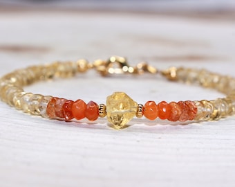 Pulsera de chakra sacro al atardecer/Piedra solar, cornalina y citrino: en bruto y suave/Energía alegre/Pulsera de citrino hecha a mano/Regalo de pulsera boho