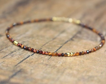 SUPER Petite Tigers eye Anklet| 2mm beaded anklet| Minimalist Anklet| Handmade Tigers eye Anklet| Layering Crystal Anklet| Ankle Bracelet