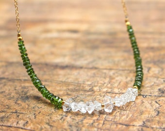 AAA CHROME Diopside + HERKIMER Diamond necklace| Handmade Necklace| aaa Stunning necklace gift| Powerful stone Combo| Precious stone gift