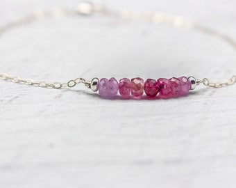Ombre Ruby Anklet| Elegant Gemstone Anklet| Heart Chakra Anklet| Ruby minimalist Jewelry| Dainty anklet gift| Sterling Silver stone jewelry