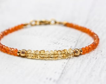 Creatividad desatada: Pulsera de citrino y cornalina / Joyería naranja y amarilla / Pulsera de cornalina / Pulsera de citrino / Joyería creativa