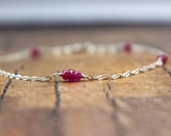 Vibrant RUBY Anklet| Petite Ruby Anklet Gift| Layering Anklet| GENUINE Ruby| Gemstone Anklet| Heart Chakra| Stacking Jewelry| Corundum gift