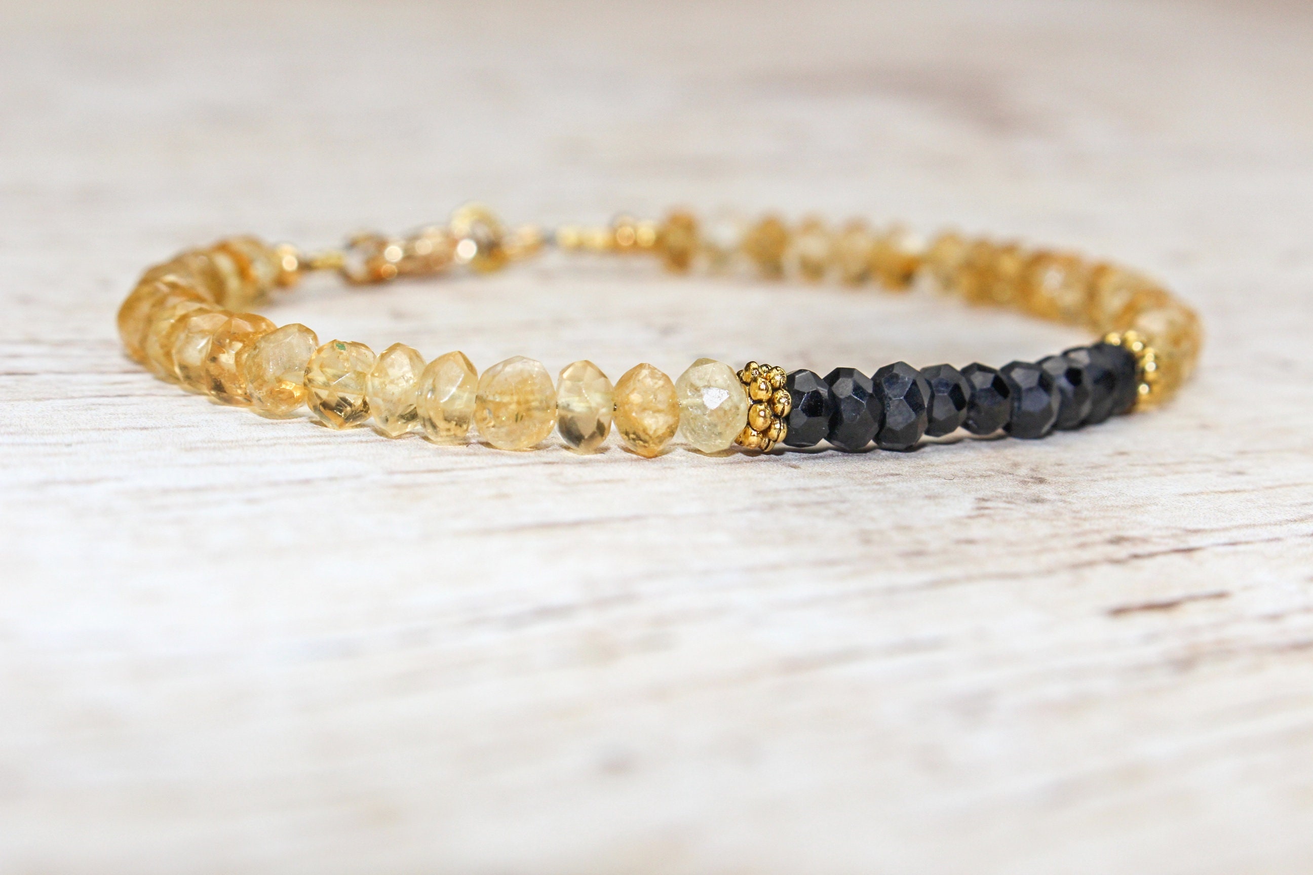 Faceted CITRINE and BLACK SPINEL Bracelet Joy and Protection - Etsy