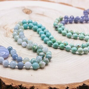TRANQUILITY Mala| Throat Chakra| Blue Lace Agate, Aquamarine, Angelite, Hemimorphite, Amazonite, Turquoise & Iolite| 108 8mm Mala Boho Gift image 2