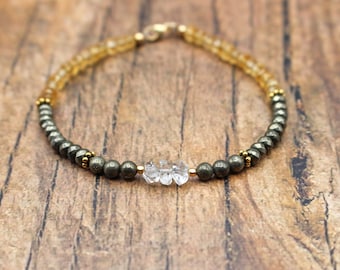 Abundance Bracelet| Pyrite, Herkimer, Citrine bracelet| Solar plexus bracelet| Yellow & Gold| Beaded Bracelet| Handmade Jewellery| Gift idea