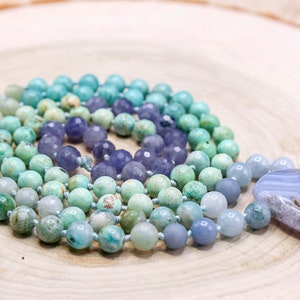 TRANQUILITY Mala| Throat Chakra| Blue Lace Agate, Aquamarine, Angelite, Hemimorphite, Amazonite, Turquoise & Iolite| 108 8mm Mala Boho Gift image 3