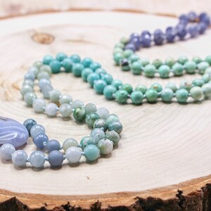 TRANQUILITY Mala| Throat Chakra| Blue Lace Agate, Aquamarine, Angelite, Hemimorphite, Amazonite, Turquoise & Iolite| 108 8mm Mala Boho Gift image 4