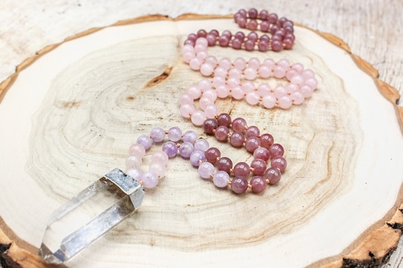 BALANCED HEART Mala| Madagascan Rose Quartz, Lavender Amethyst + A SUPER Clear Quartz Pendant| Heart Chakra Mala| Love Mala| Yoga Necklace