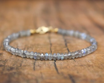 AAA Labradorite Bracelet| Beaded Gemstone Bracelet| Grey Flashy jewelry| Handmade bracelet| Labradorite Gift idea| Layering Crystal Bracelet