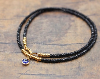 AAA Evil Eye Black Tourmaline Necklace| EMF Necklace| Protection Necklace| Genuine Black Tourmaline| Dainty Layering Necklace| Gold Filled