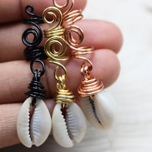 Cowrie Shell hair charms| Cowry Loc jewelry| Handmade hair charms| Hair accessories| Braid Jewelry| Jewelry for Hair| Wire wrapped shell