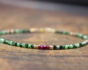 Ruby Zoisite + Genuine Ruby Anklet| Dainty| Minimalist jewelry| Elegant anklet| Beaded Anklet Bracelet| Faceted stone Jewelry| Anklet Gift