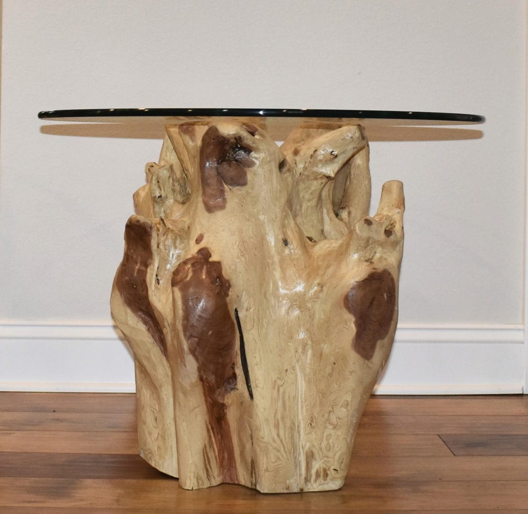 Root Table Glass Cedar Tree Root Table With Round Glass Top. - Etsy