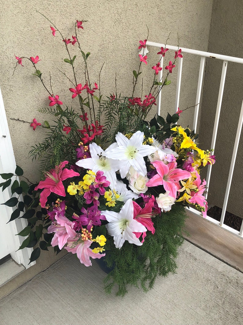 Front Porch Artificial Flower Arrangement Large Pot Etsy