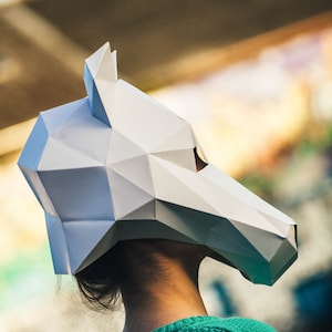 Maschera di cavallo di Halloween in carta, modello Papercraft, maschera stampabile, download immediato fai da te