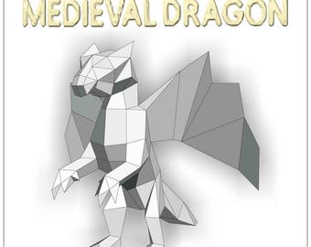 Medieval Dragon, Printable Papercraft Template.