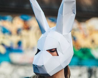 Paper Halloween Bunny Rabbit Mask, Papercraft Template, Festival Mask, DIY Instant Download