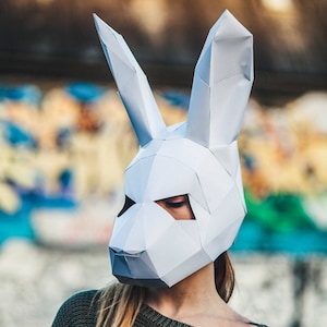 Paper Halloween Bunny Rabbit Mask, Papercraft Template, Festival Mask, DIY Instant Download