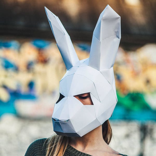Paper Halloween Bunny Rabbit Mask, Papercraft Template, Festival Mask, DIY Instant Download