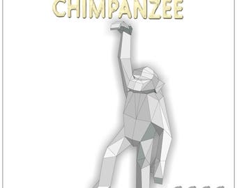 Hanging Chimpanzee (one hand), Printable Papercraft Template.