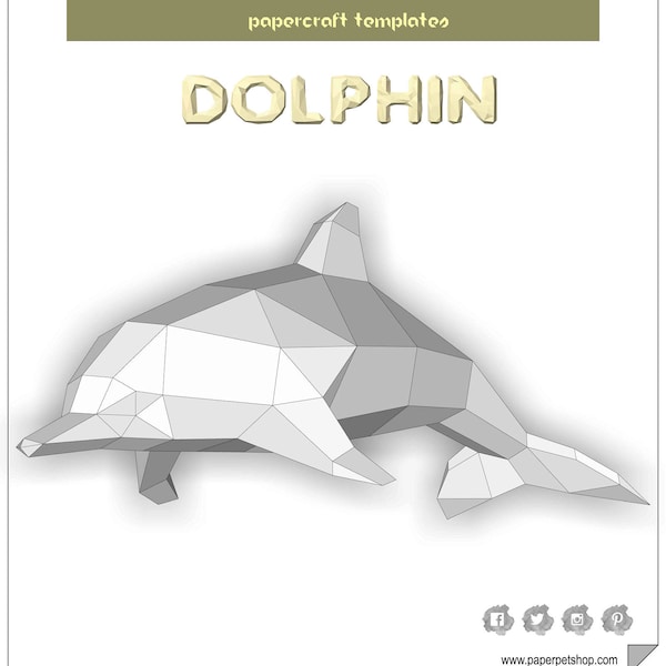 Papercraft Delfin. Druckbare pdf-Vorlage