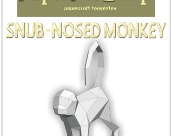 Monkey 3d Papercraft Template, DIY Low Poly Paper Forest / Jungle / Safari Pet. Printable pdf