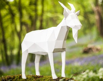 Papercraft Goat, 3d Template, DIY LowPoly Paper Farm Pet