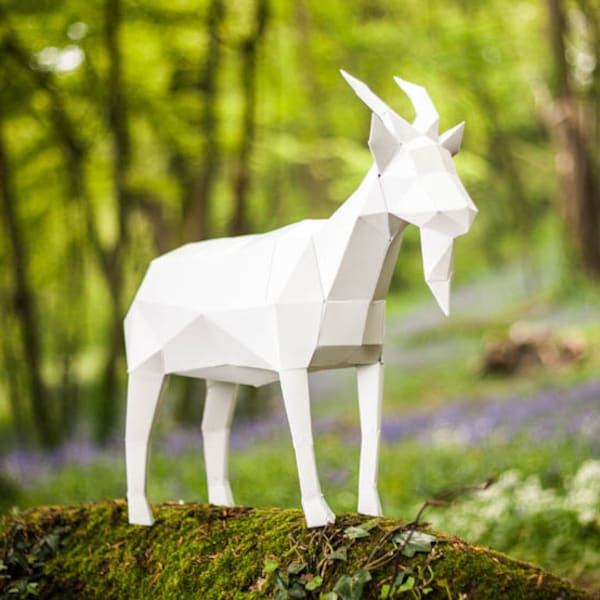 Papercraft Ziege, 3D Vorlage, DIY LowPoly Paper Farm Haustier