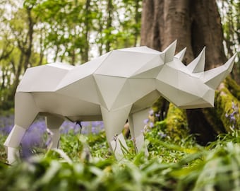 3d Paper craft Rhino, DIY LowPoly Paper Pet Template. Gift for him