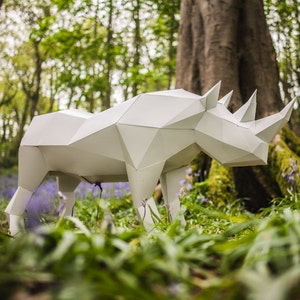 3d Paper craft Rhino, DIY LowPoly Paper Pet Template. Gift for him