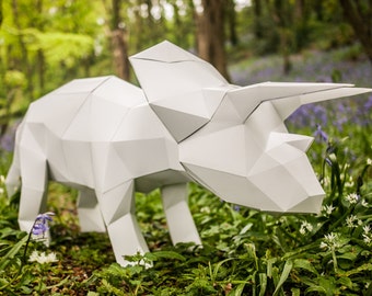Triceratops, Printable Papercraft Template, DIY LowPoly Paper Pet Dinosaur. Printable Dino pdf. Boys gift