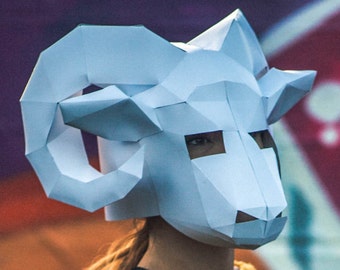 Paper Ram Mask, Printable Mask, DIY digital halloween download