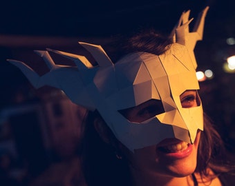 Horned Masquerade Carnival Demon Mask, Papercraft Template, Festival Mask, DIY Instant Download