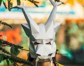Máscara de dragón chino de papel de Halloween, máscara imprimible, descarga instantánea de bricolaje, 3D