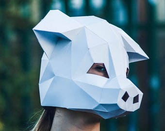 Paper Pig Mask, Papercraft Template, Party Mask, DIY instant download