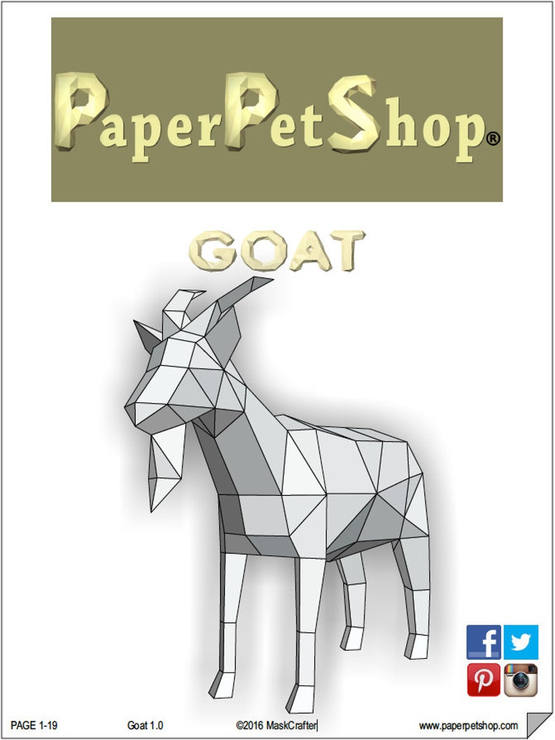 Papercraft Goat, 3d Template, DIY LowPoly Paper Farm Pet image 4